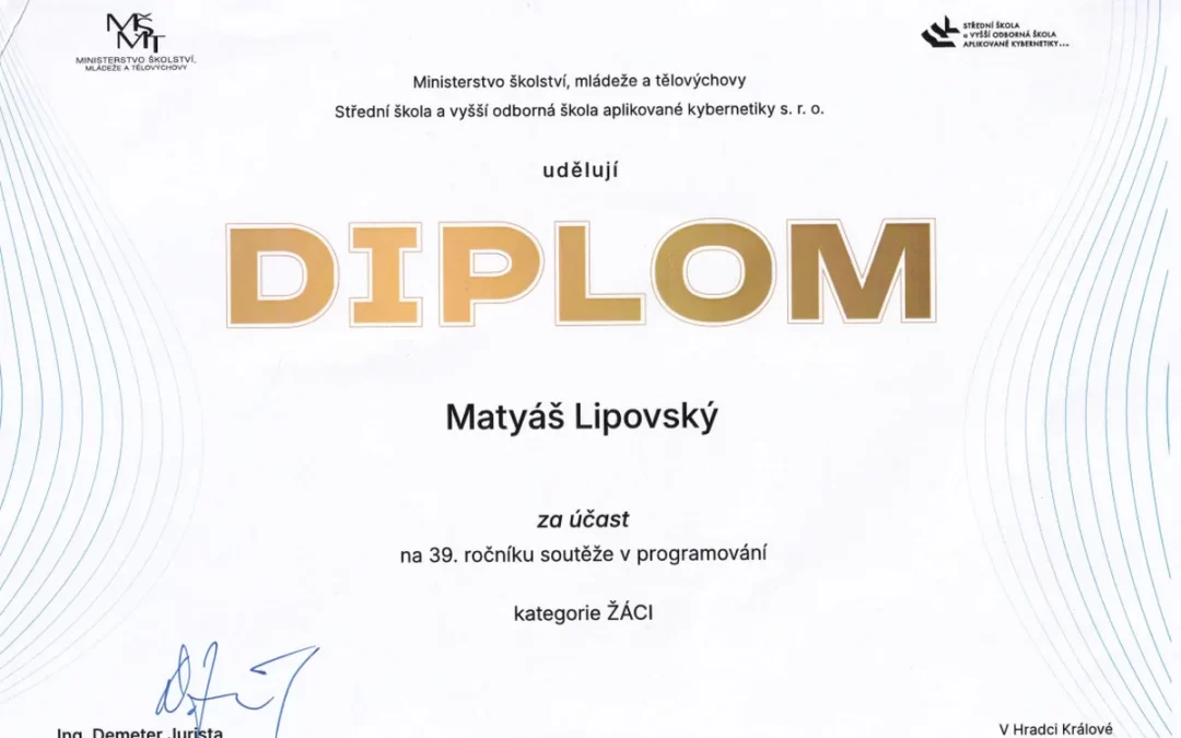 Matyáš Lipovský v ústředním kole soutěže v programování