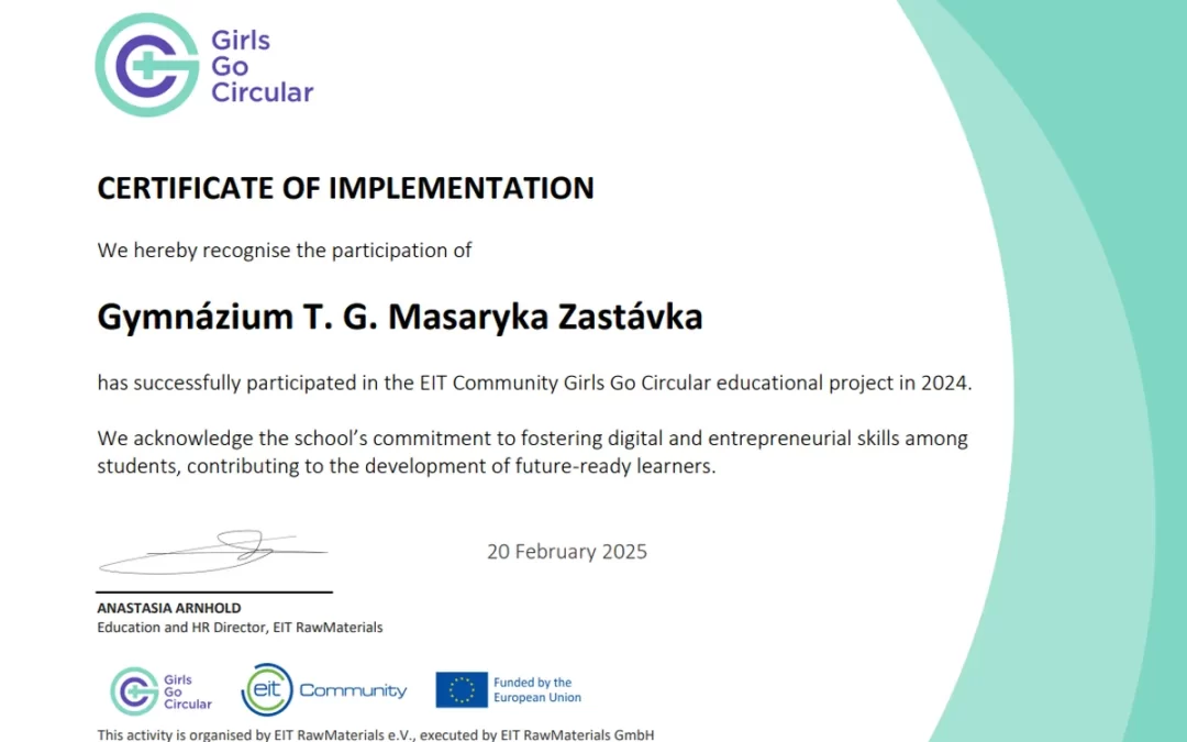 Certifikát programu Girls Go Circular